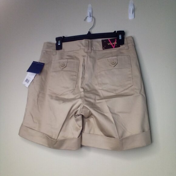 Villager Liz Claiborne Shorts Women 6 Casual Chino Roll Hem Tan - Picture 10 of 14